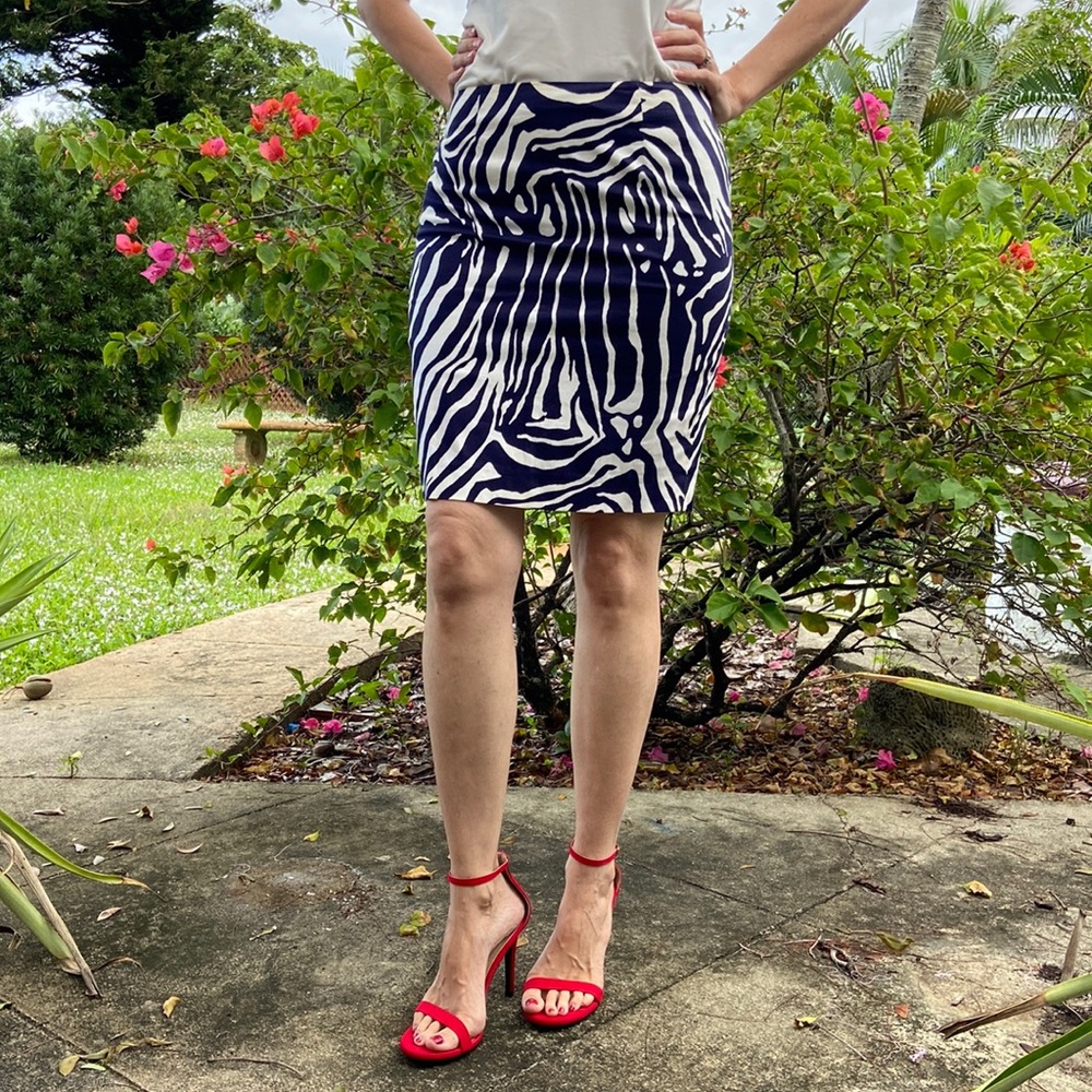 Evan-Picone Petite Stretch Navy Ivory Zebra Print Skirt!